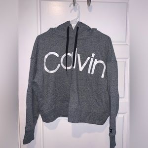 Calvin Klein Gray/White cropped hoodie. (M)